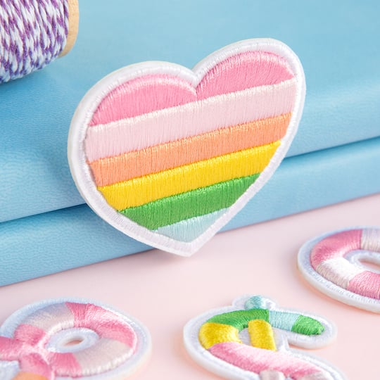 Rainbow Embroidered Heart Iron-On & Adhesive Patch by Make Market®